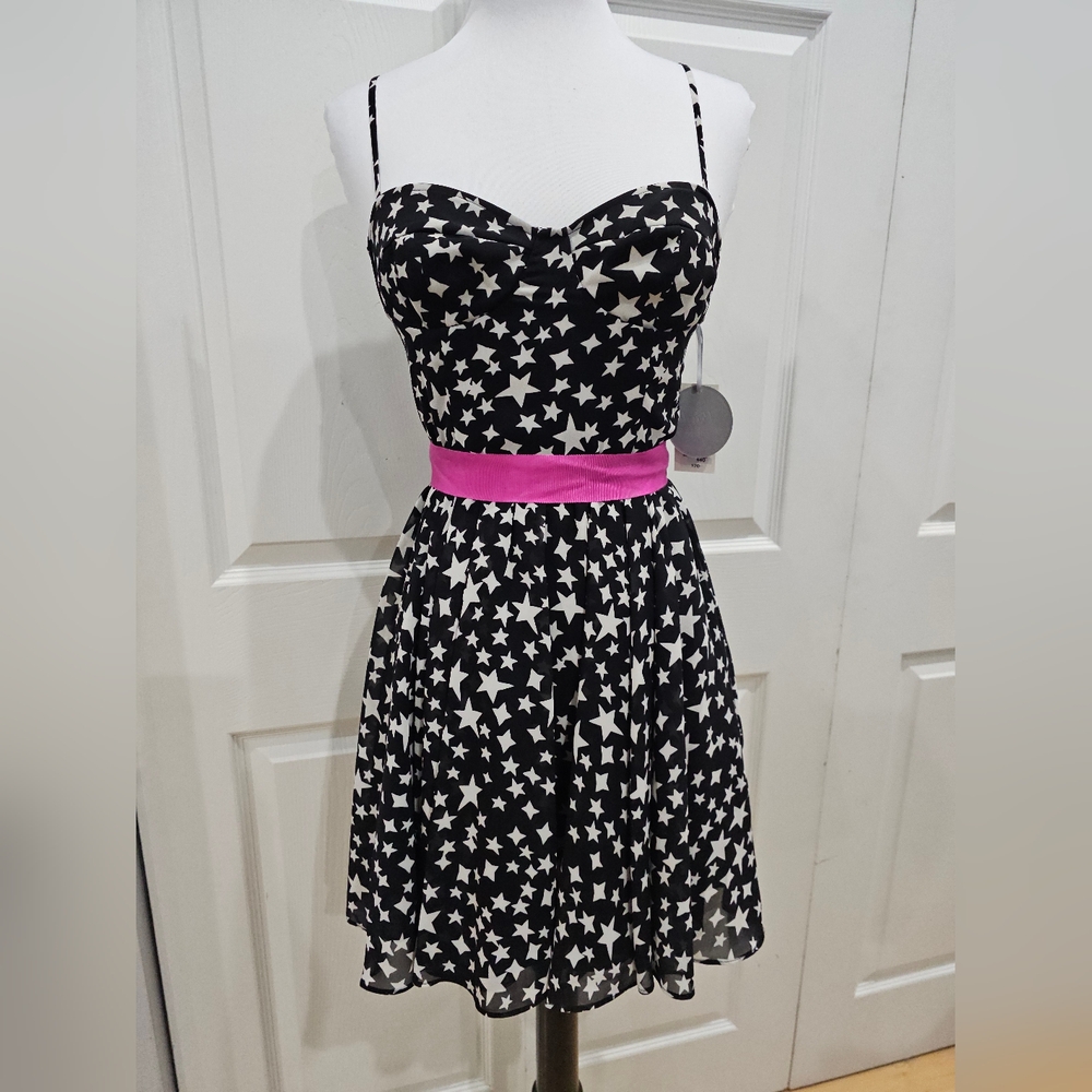 Pearl Georgina Chapman Black White Star flowy Mini Dress 2 NWT - Picture 12 of 14